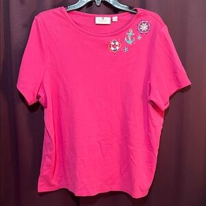 Quacker Factory Pink Nautical Design Short Sleeve Tee